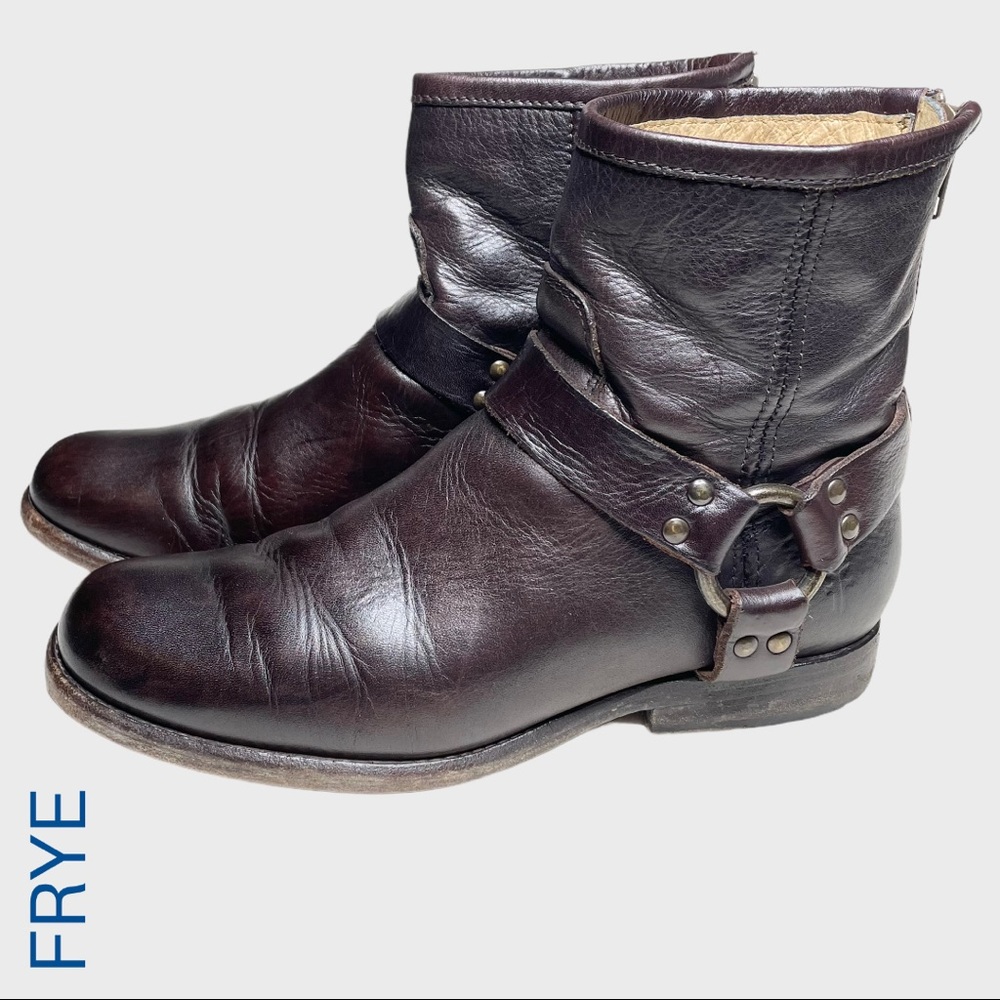 FRYE Phillip Harness Leather bootie dark brown